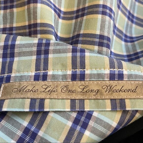 Large Tommy Bahama Green-Blue Plaid LS Shirt‎ - Picture 3 of 5